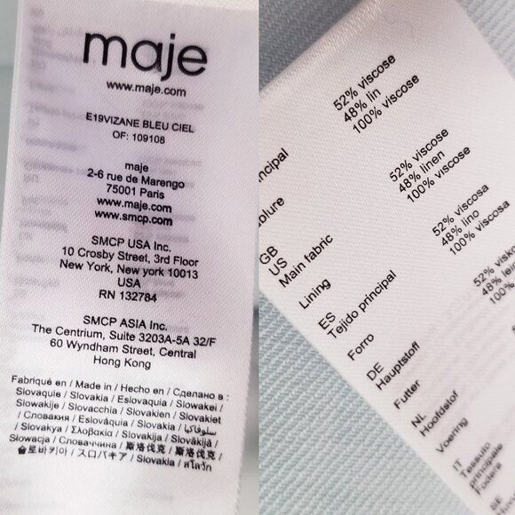MAJE Paris Vizane Linen Blend Twill Blazer US M 38 Light Sky Blue Designer $385 - Picture 8 of 16